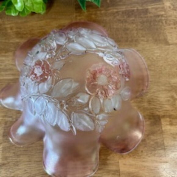 Mikasa Rosella‎ Glass Bowl Pink Frosted Ruffled Edge Vintage Floral Centerpiece - Picture 5 of 5